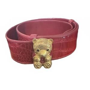 Judith Leiber Red Crocodile Belt with Swarovski Teddy Bear Buckle